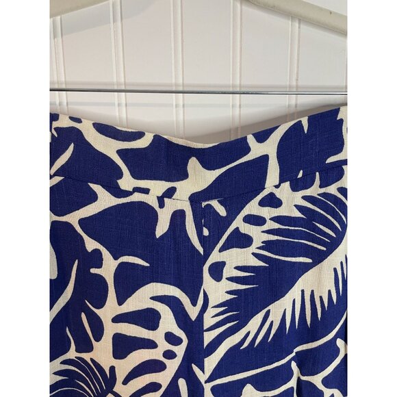 Rose + Olive Womens Elastic Waist Blue & White Tropical Print Wide-Leg Pants SzM - Picture 4 of 15